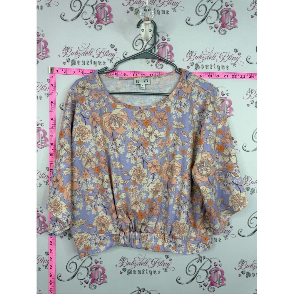 OLI VIV Lavender Floral Short-Sleeve Cropped Top